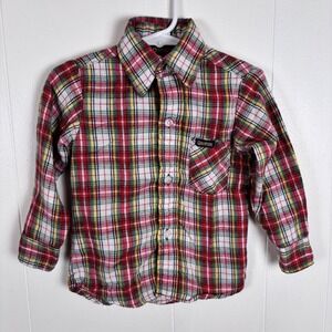 Vintage 90s OshKosh Boys Red Plaid Flannel Shirt Size 3T Made In USA Blue Tag‎